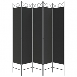 Parawan 5-panelowy, czarny, 200x200 cm, tkanina