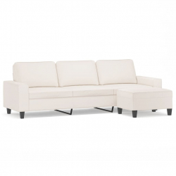 3-os. sofa z podnóżkiem, beżowa, 210 cm, obita mikrofibrą