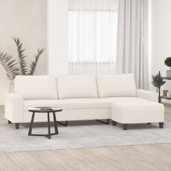 3-os. sofa z podnóżkiem, beżowa, 210 cm, obita mikrofibrą