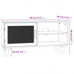 Stolik pod TV, biały, 80x30x40 cm, drewno sosnowe i rattan