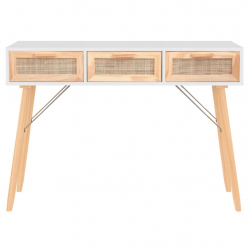 Stolik konsolowy, biały, 105x30x75 cm, drewno sosnowe i rattan