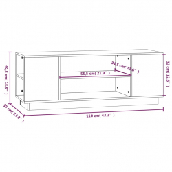 Szafka pod telewizor, biała, 110x35x40,5cm, lite drewno sosnowe