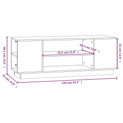 Szafka pod TV, czarna, 110x35x40,5 cm, lite drewno sosnowe