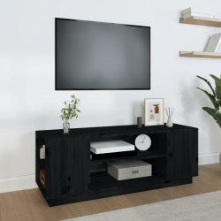 Szafka pod TV, czarna, 110x35x40,5 cm, lite drewno sosnowe