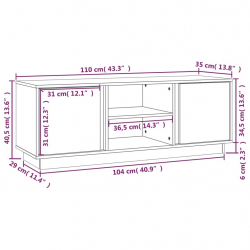 Szafka pod telewizor, szara, 110x35x40,5cm, lite drewno sosnowe