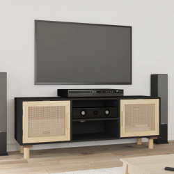 Stolik pod TV, czarny, 105x30x40 cm, drewno sosnowe i rattan