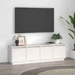 Szafka pod telewizor, biała, 156x37x45 cm, lite drewno sosnowe