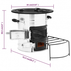 Piecyk kempingowy na drewno, 51,5x35x30,5 cm, stal nierdzewna