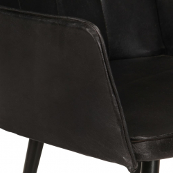 Fotel z podnóżkiem, czarny, obity prawdziwą skórą