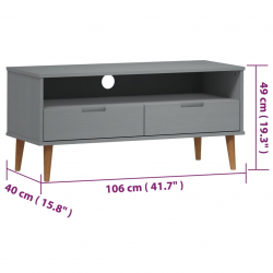 Szafka pod telewizor, szara, 106x40x49 cm, lite drewno sosnowe