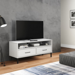 Szafka pod TV OSLO, metalowe nóżki, biała, sosnowa