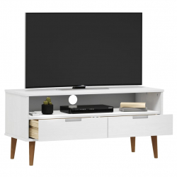 Szafka pod telewizor, biała, 106x40x49 cm, lite drewno sosnowe