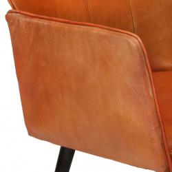 Fotel z podnóżkiem, brązowy, obity prawdziwą skórą