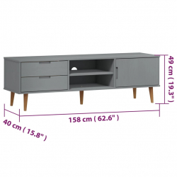 Szafka pod telewizor, szara, 158x40x49 cm, lite drewno sosnowe