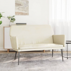 Ławka, kremowa, 108x79x79 cm, tapicerowana aksamitem