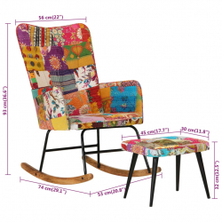 Fotel z podnóżkiem, kolorowy, płócienny patchwork