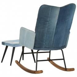 Fotel bujany z podnóżkiem, niebieski, jeansowy patchwork