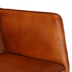 Fotel bujany z podnóżkiem, jasnobrązowy, skóra naturalna