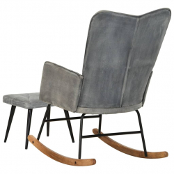 Fotel bujany z podnóżkiem, brązowy, postarzane płótno