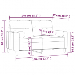 2-osobowa sofa wypoczynkowa z poduszkami, czarna, 140 cm