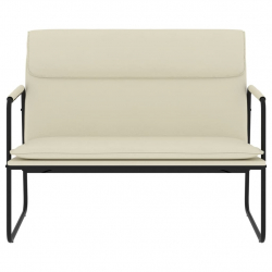 Ławka, kremowa, 100x64x80 cm, tapicerowana sztuczną skórą