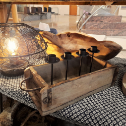 Świecznik Vintage drewniany skrzynka z okuciami