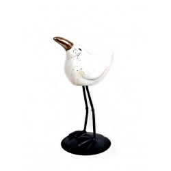 Ptak ceramiczny na metalowej podstawie BIAŁY mały