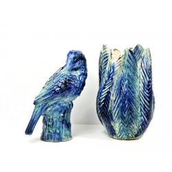 Ptak ceramiczny Figurka Niebieski
