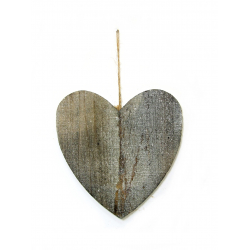 Serce z surowego drewna na sznurku Szare 25cm