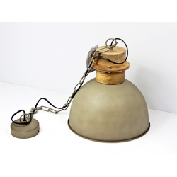 Lampa wisząca metalowa z trzonem z drewna mango BEŻOWA 30cm