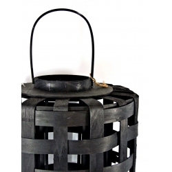 Lampion kosz drewniany czarny XL 65 cm