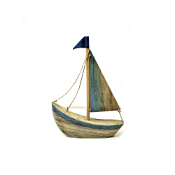 Żaglówka łódź Boho Surowe drewno Blue 32x25xm