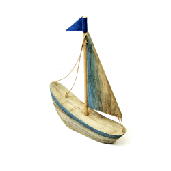 Żaglówka łódź Boho Surowe drewno Blue 32x25xm