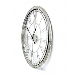 Zegar metalowy srebrny owalny duży