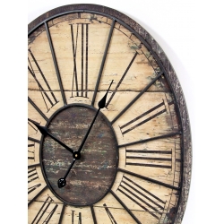 Zegar drewniany owalny z metalowymi elementami Industrialny