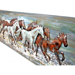 Obraz na płótnie 150 x 50 cm metalowe konie w galopie