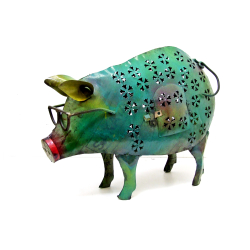 Świnka w Okularach lampion Figurka metalowa z recyclingu
