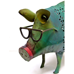 Świnka w Okularach lampion Figurka metalowa z recyclingu