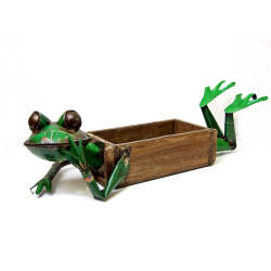Żaba skrzynka dekoracja drewniano-metalowa