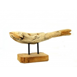 Dekoracja drewniana Ryba drewno tekowe na podstawie