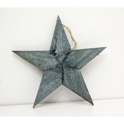 Gwiazda wisząca drewniana postarzana Vintage 26cm szara