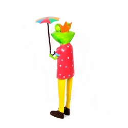 Żaba z parasolem figurka metalowa stojąca