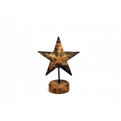 Gwiazda metalowa na podstawie z drewna mango