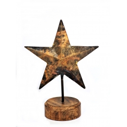 Gwiazda metalowa na podstawie z drewna mango
