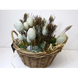 Jajo drewniane dekoracja na metalu 10cm