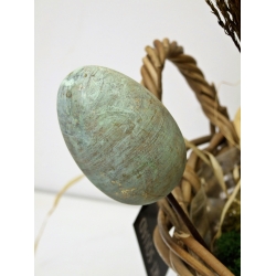 Jajo drewniane dekoracja na metalu 10cm