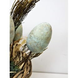 Jajo drewniane dekoracja na metalu 10cm