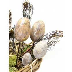 Jajo drewniane dekoracja na metalu 10cm złote