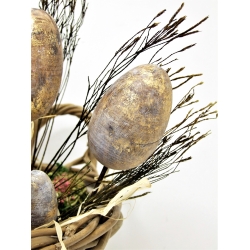 Jajo drewniane dekoracja na metalu 10cm złote