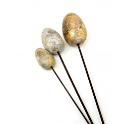 Jajo drewniane dekoracja na metalu 10cm złote